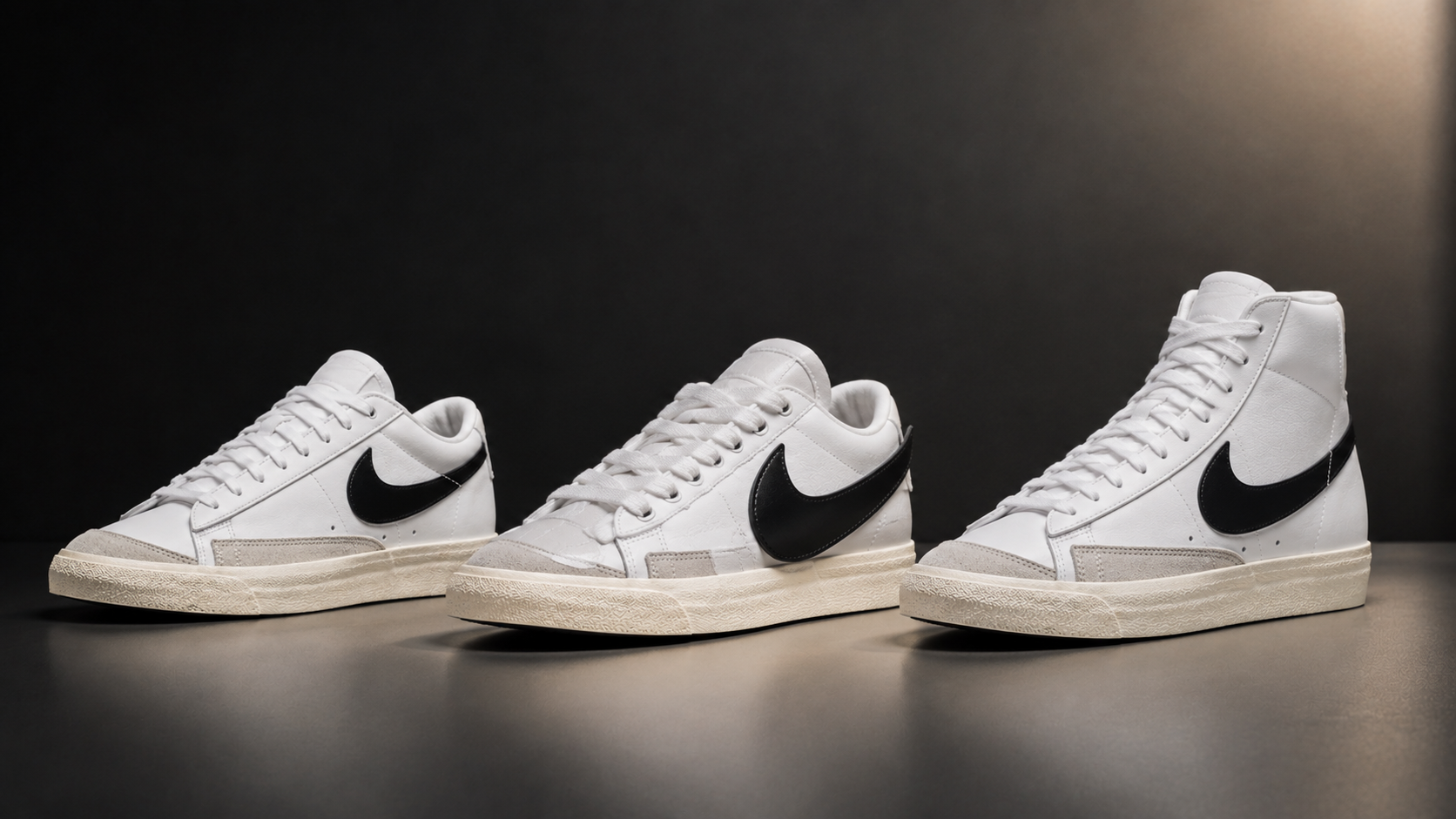 Сравнение силуэтов Nike Blazer Low '77 Vintage, Jumbo и Mid '77